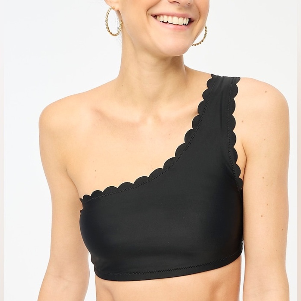 J.Crew Scalloped one-shoulder bikini top in black size S NWT
